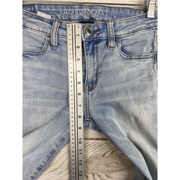 American Eagle Jeans Womens 4 Short Light Wash mid rise jegging crop distressed - Picture 5 of 11